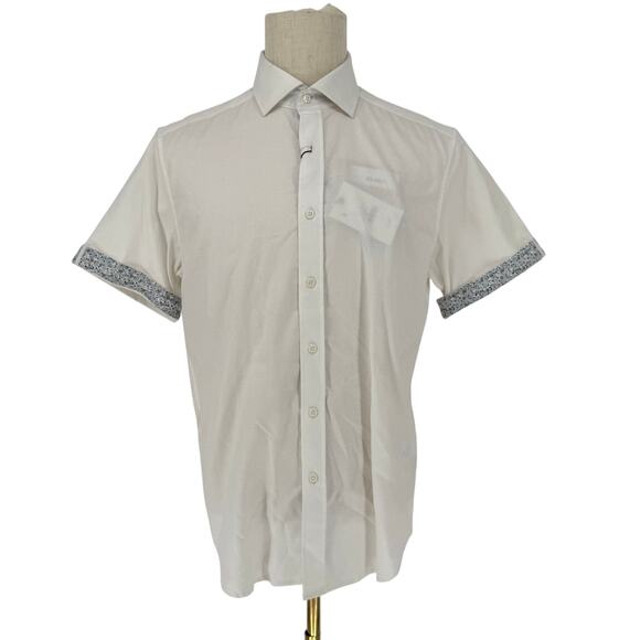 Robert Graham Woven Button Front Short Sleeve Shirt White Jacquard Damask M - Picture 1 of 8